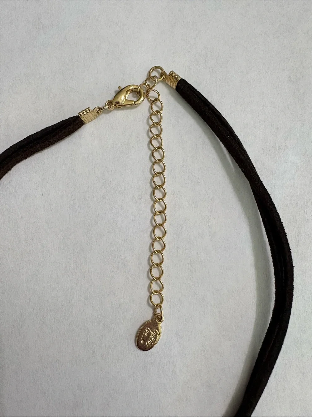 Cookie Lee Vintage Double Suede Cord Heart & Pink Crystal Charm Choker Necklace